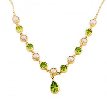 9ct gold Peridot / Pearl Necklace